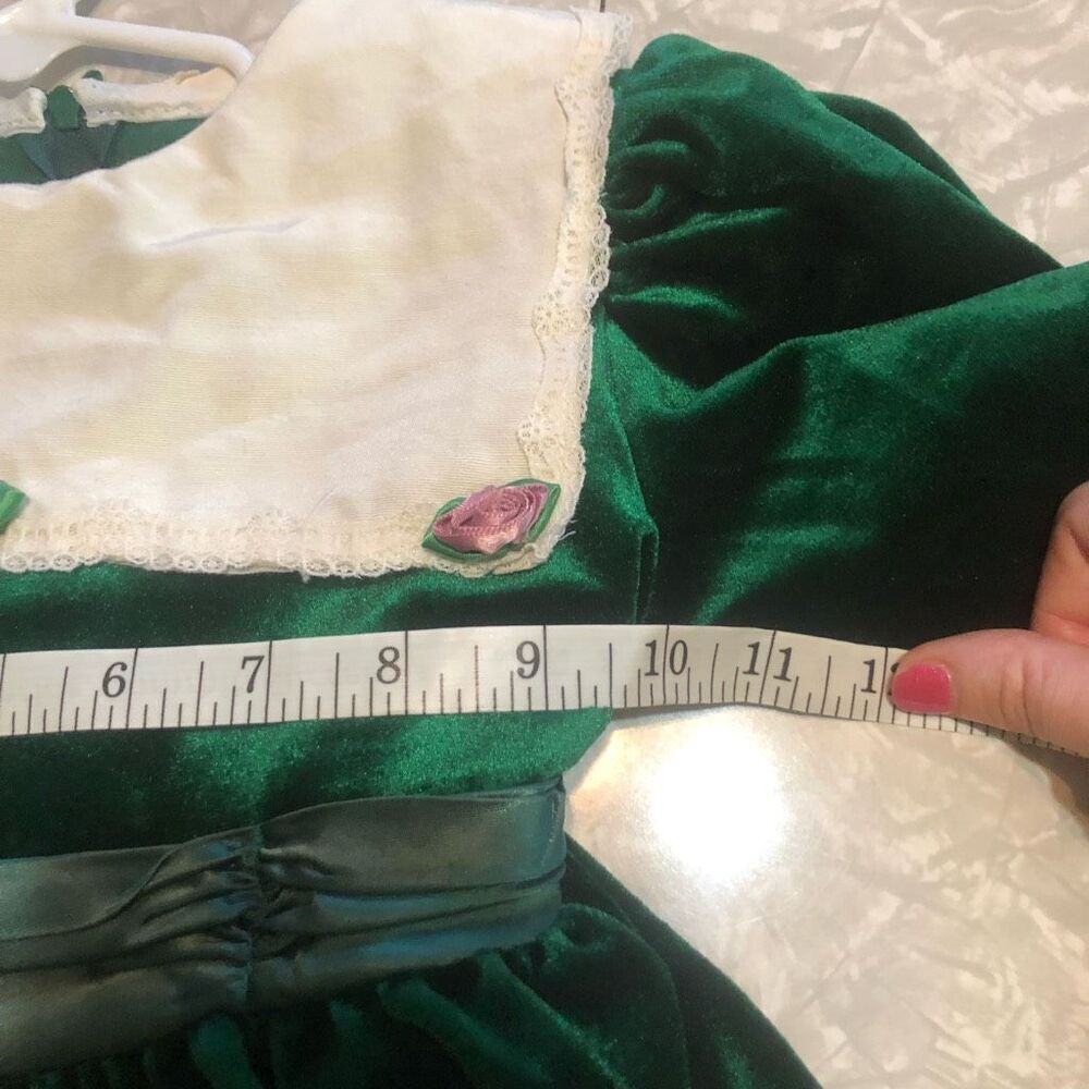 Vintage Girls Green Velvet Holiday Dress Lace Collar Rosettes‎ Christmas 4T - Picture 6 of 8